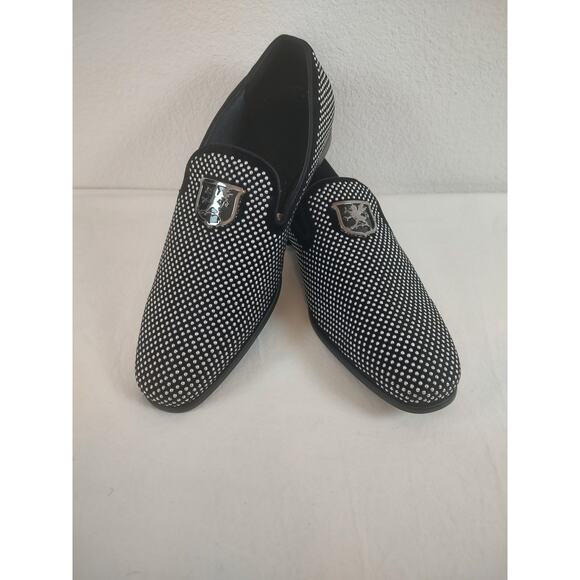 Stacy Adams, Swagger 25228-042 Men's Black Silver Studded Slip On Loafers Sz 12W - Picture 2 of 10